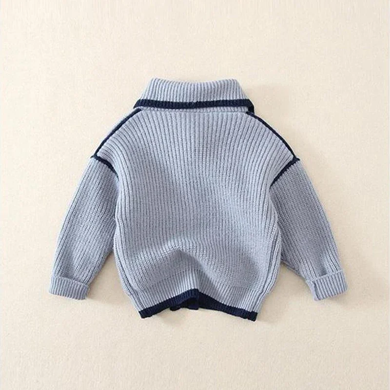 Autumn Sailor Baby Coat Cute Navy Large Lapel Knitted Cardigan Single Breasted Infant Boys Solid Cotton Toddler Sweater Winter