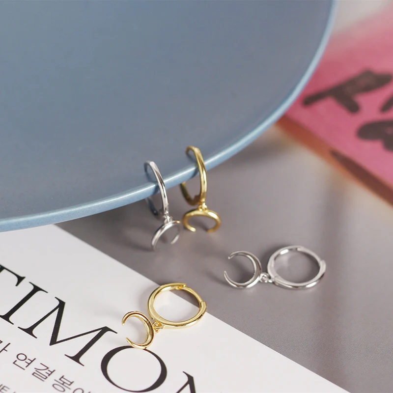 موضة جديدة انخفاض الأقراط الصغيرة للنساء رقيقة الذهبي Huggie مع الهلال قلادة على شكل قمر بسيطة الإناث العصرية القرط الملحقات #3