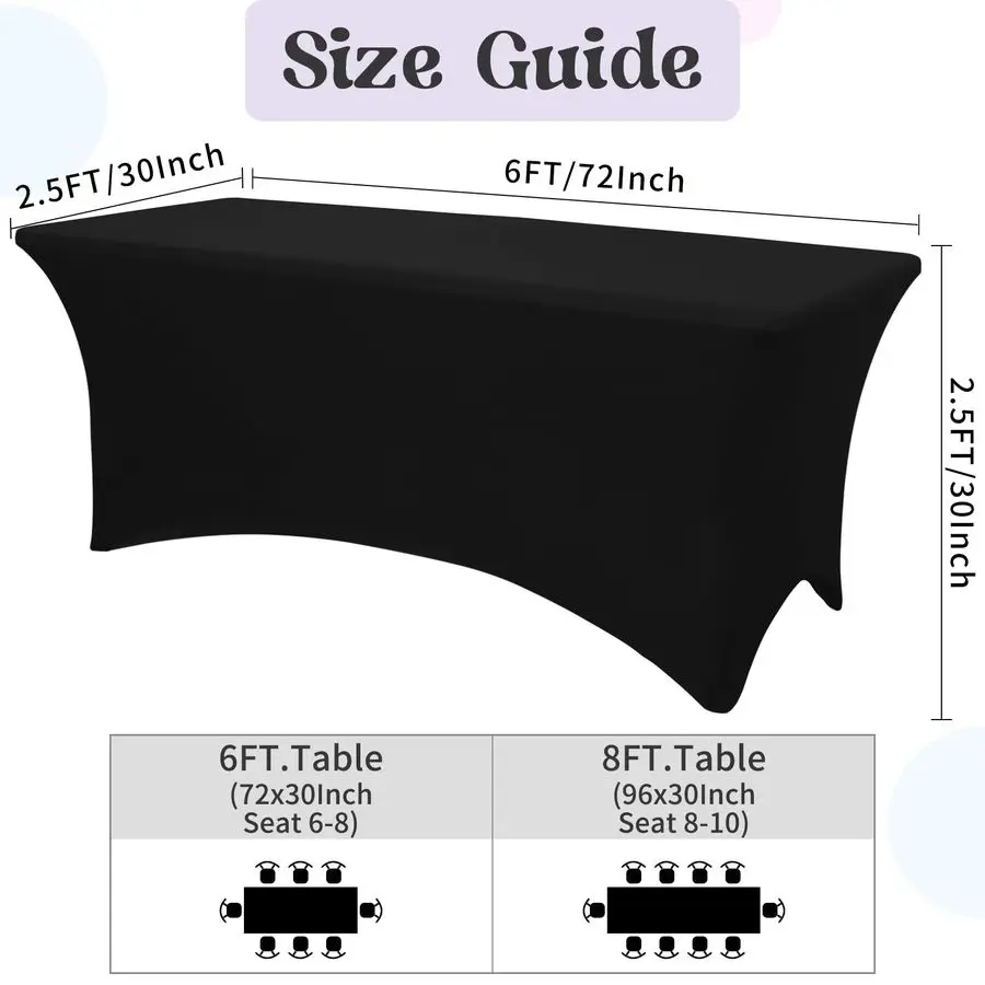 

Набор из 6 черных скатертей для прямоугольного складного стола, 6 футов, из спандекса, эластичные, устойчивые к сминанию, моющиеся, профессиональные.