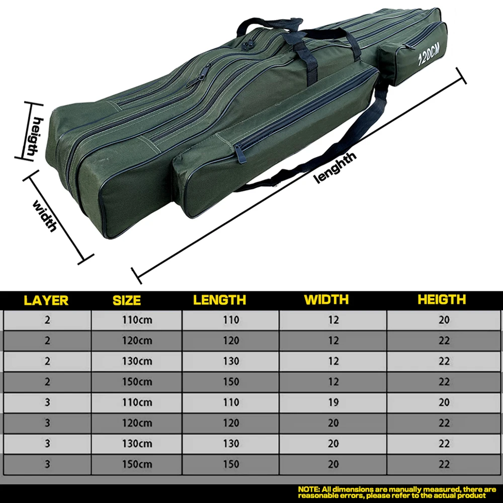 150/130/120/110cm 2/3 Layer Large Capacity Collapsible Fishing Rod Bags Oxford Cloth Sea Fishing Tackle Foldable Package view 5