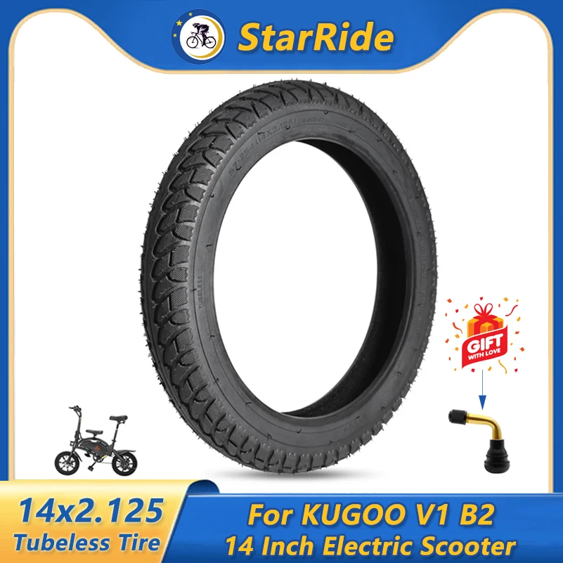 

14x2.125 Tubeless Tire with Valves for KUGOO V1 B2 14 Inch Electric Scooter E-Bike Vacuum Tire 14X2.125(57-254) Tyre Parts