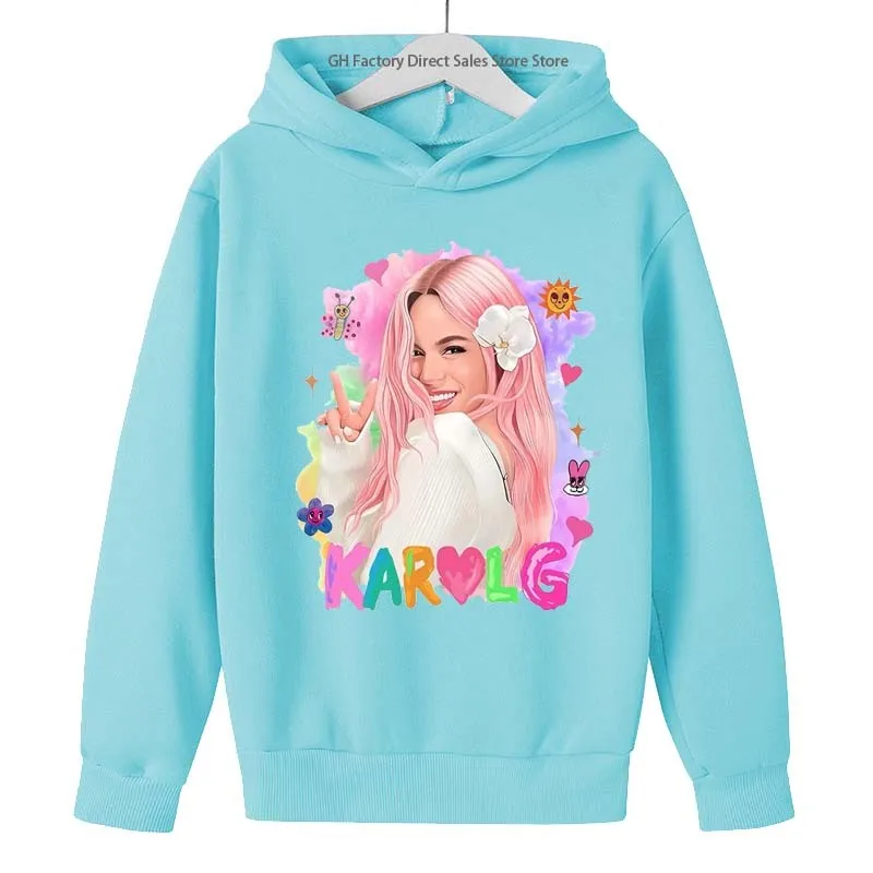 Hot Singer Karol G Print Girls Spring Autumn Casual Pullover Hooodies 2-13 Years Kids Fans Streetwear Children Tops Clothes