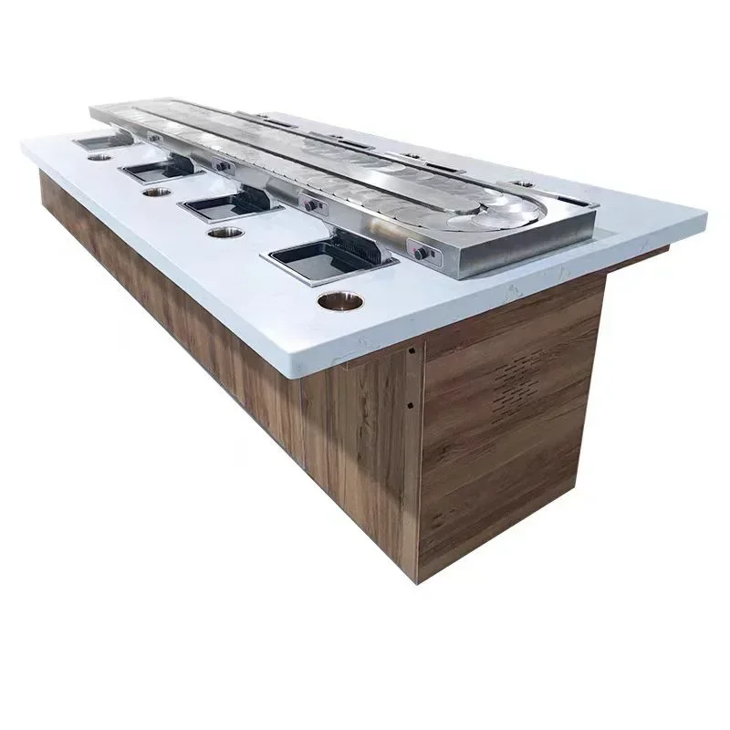 Rotating small hot pot equipment Full set of buffet table roast meat shop Kirin smokeless conveyor belt Rotary barbecue chain