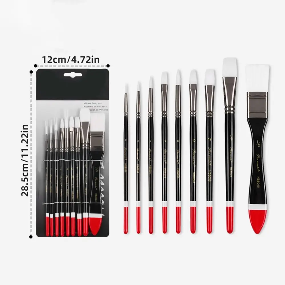 9Pcs/Set Multifunctional Nylon Hair Paintbrush Set Wooden Handle Soft Bristled Art Paint Brushes Different Shape Lightweight