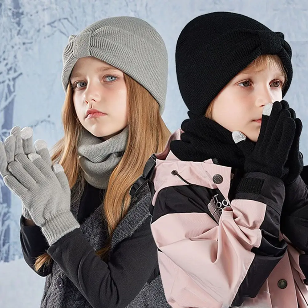 3 قطعة/المجموعة بلون محبوك قبعات للأطفال يندبروف محبوك الأطفال قبعة وشاح قفازات مجموعة الدافئة رشاقته Pompom الشتاء الاطفال قبعة صغيرة