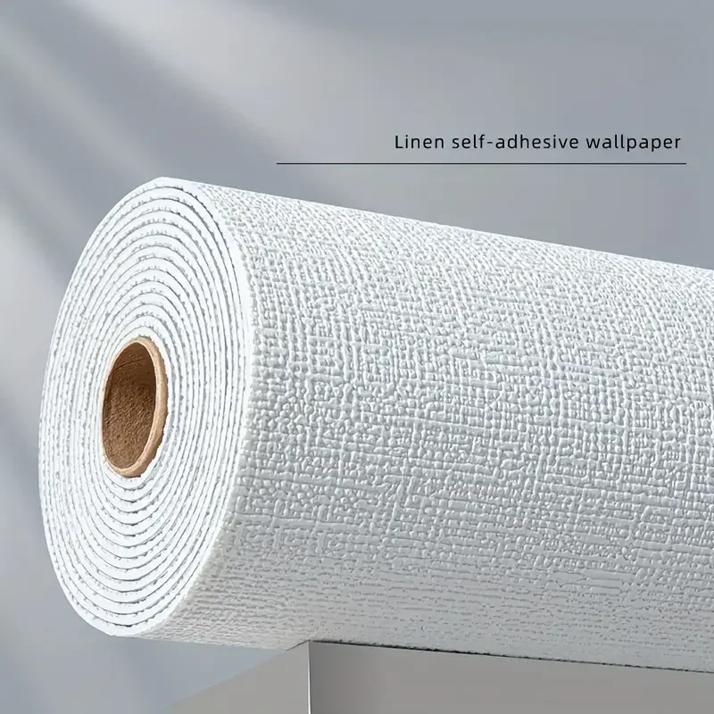 PVC Solid Color Thickened Waterproof 3D Linen Self-adhesive Wall Stickers Bedroom And Living Room Wall Renovation Wallpaper ﻿