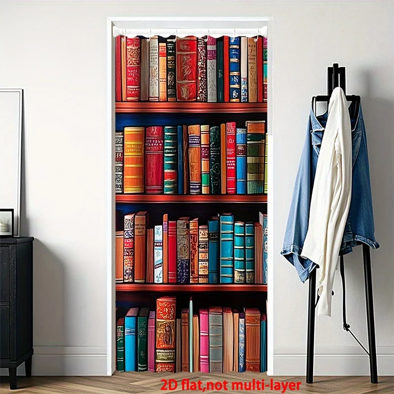 VIKAMA 3D Simulierter Bücherregal-Türvorhang, Dekorativer Raumteiler für Arbeitszimmer, Eingangsbereich und Schlafzimmer im Literarischen Stil