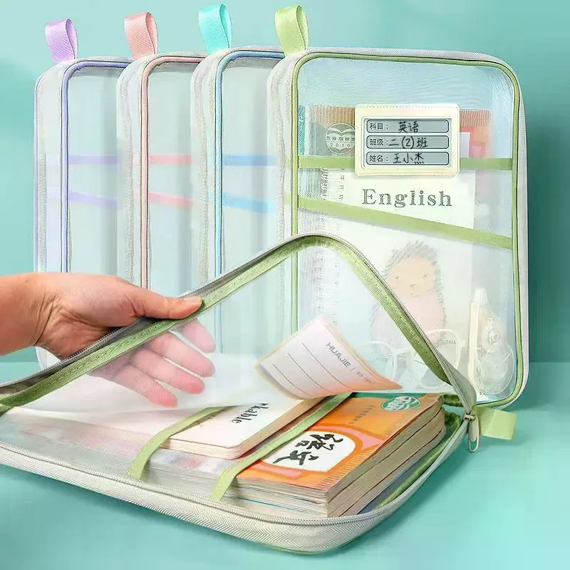 A4 Stationery Storage Bag Double Layer Mesh Zipper Design Large Capacity Portable Organizer for Daily Study Office Work