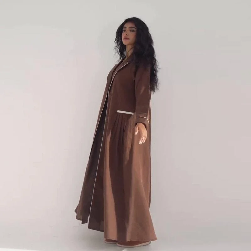 

Fashionable Long Sleeve Brown Outerwear Comfortable Loose Women's Spring Coat 2025 Trendy Streetwear Style Polyester Fabric