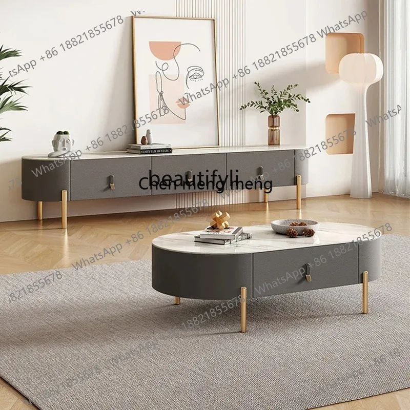 new Zq-Light Luxury Stone Plate TV Cabinet and Tea Table, Nordic Modern Living Room S Cream Style, Simple Locker Floor Cabinet s