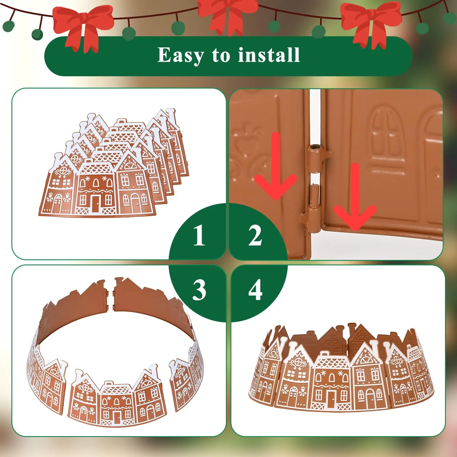 الزنجبيل منزل شجرة عيد الميلاد طوق 28 بوصة الزنجبيل الخبز البيت البلاستيك شجرة عيد الميلاد حلقة طوق لأشجار عيد الميلاد في الأماكن المغلقة #5