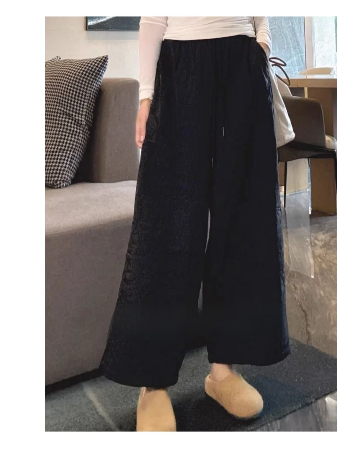 Pantaloni in cotone da donna a vita alta gamba dritta gamba larga nove punti inverno nuovi capispalla Sle pantaloni in cotone sottile