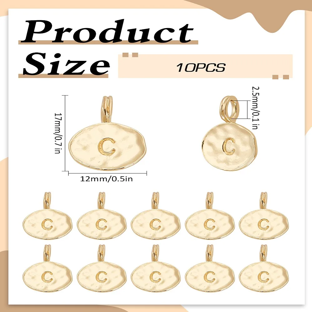 1set 10pcs Alloy Pendants Cadmium Free Nickel Free Lead Free Flat Round with Alphabet    Letter C 17x11.5x1.5mm