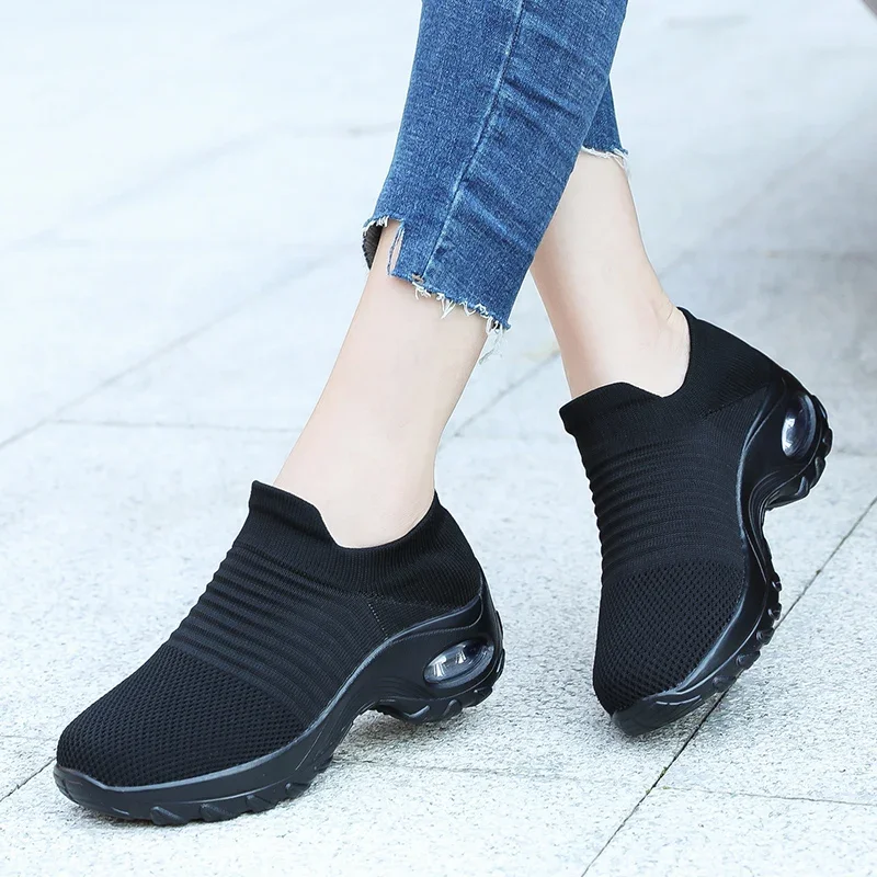 Damen-Walking-Trainer, modische Fly-Weave-Socken-Sneaker, atmungsaktive, bequeme Pflegeschuhe, lässige Plateau-Loafer, rutschfest – Detail 3