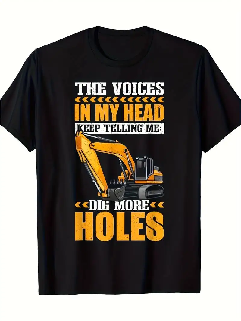Men's Heavy Equipment Operator T Shirt Funny Dig More Holes Excavator Bulldozer Construction Design Breathable Crew Neck Tee