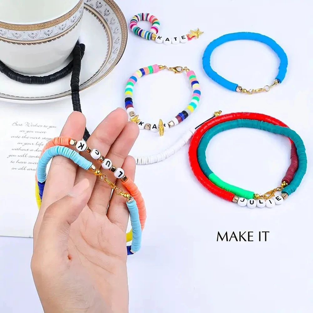 Tonperlen-Armbandherstellungsset für Anfänger, 7000 Stück, flache, adrette Polymer-Tonperlen mit Charms-Set für die Schmuckherstellung – Detail 4