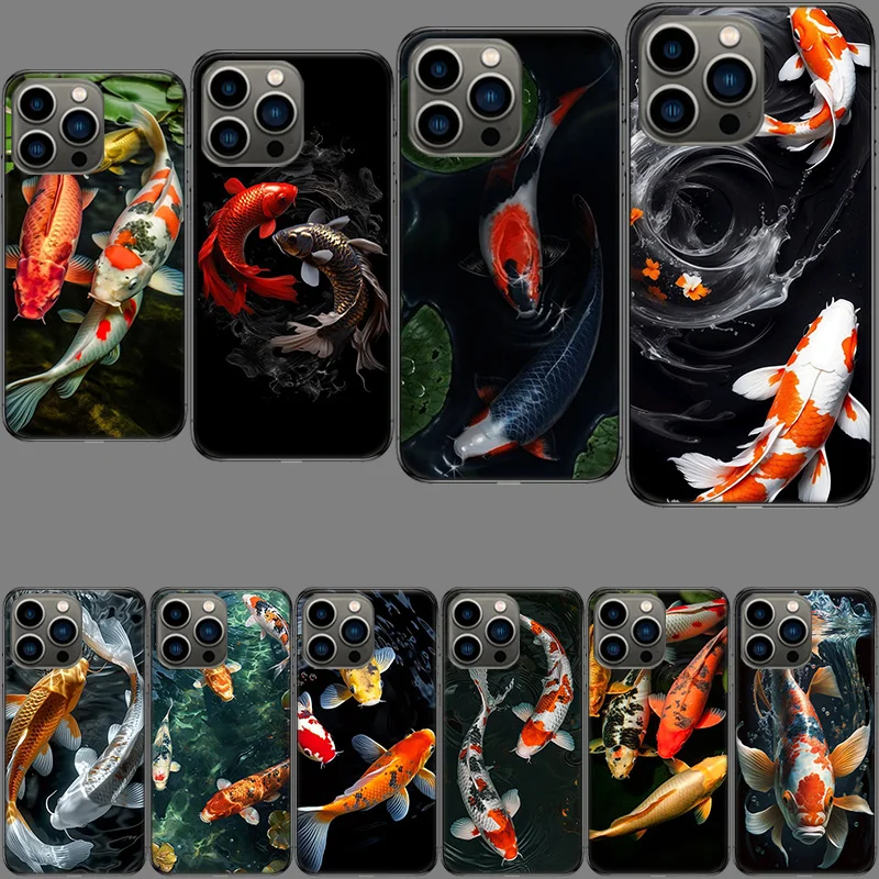 High End Ornamental Fish and Koi Carp Phone Case For Iphone 16 15+ Pro Max 17 Air 14 Plus 16E 13 Pro 12 Mini 11 Cover