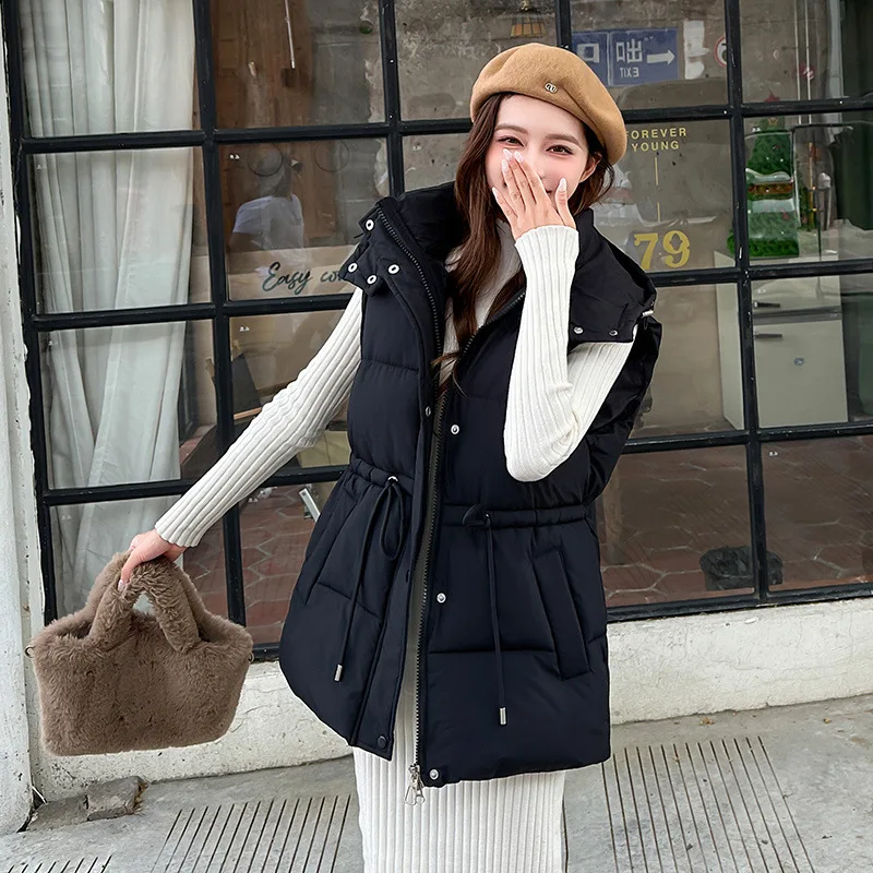 

Removable Hat-off Cotton Vest Jacket Women's Autumn Winter 2025 Large Size Sleeveless Coat Fashion Jacket Warm Waistcoat Outwear