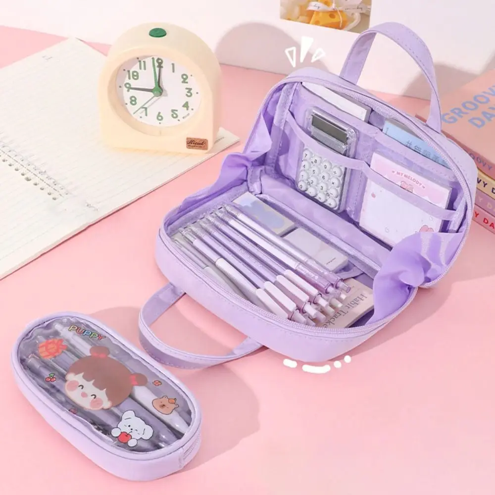 

Dirty-proof Handheld Pencil Case Large Capacity Double-deck Stationery Storage Bag Removable Oxford Cloth Pen Organizer Pouch