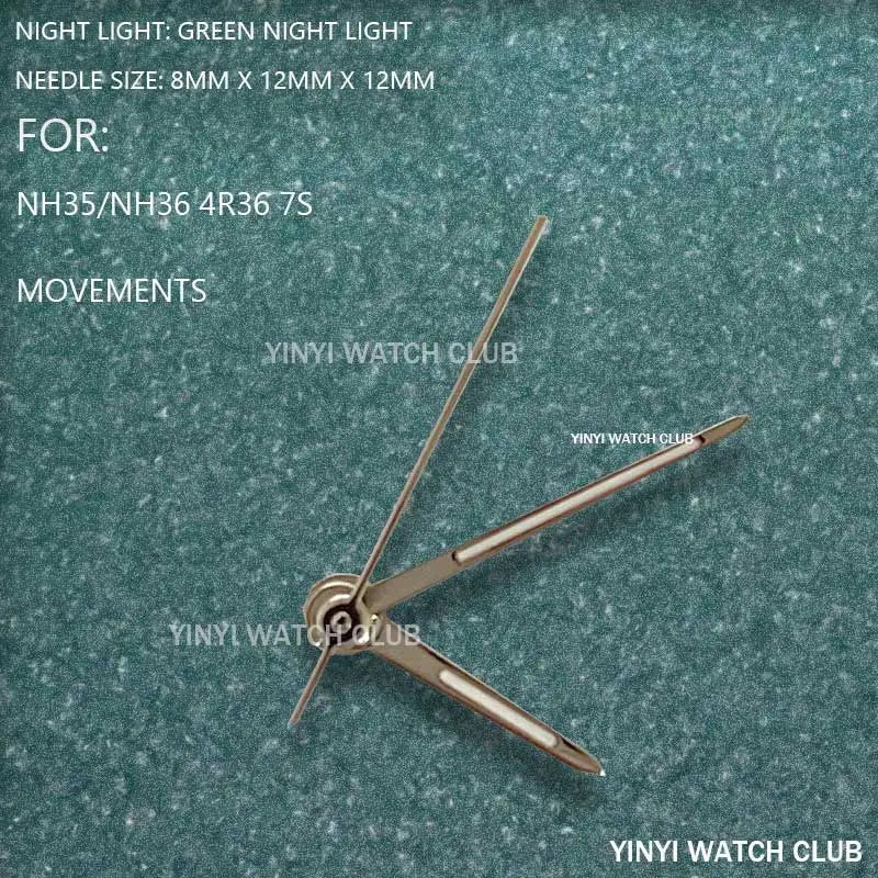 Watch accessories Sliver burnishing Watch Hands with Green night glow Watch pins for NH35 NH36 4R36 7S Movements