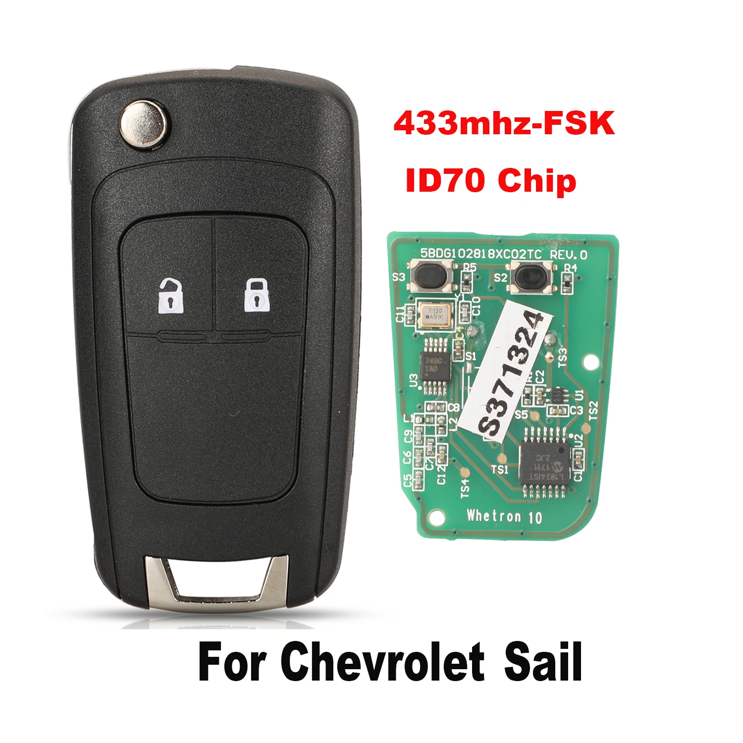 

jingyuqin 433Mhz FSK ID70 Chip Car Alarm Remote Car Key For Chevrolet Sail Full Key 2buttons