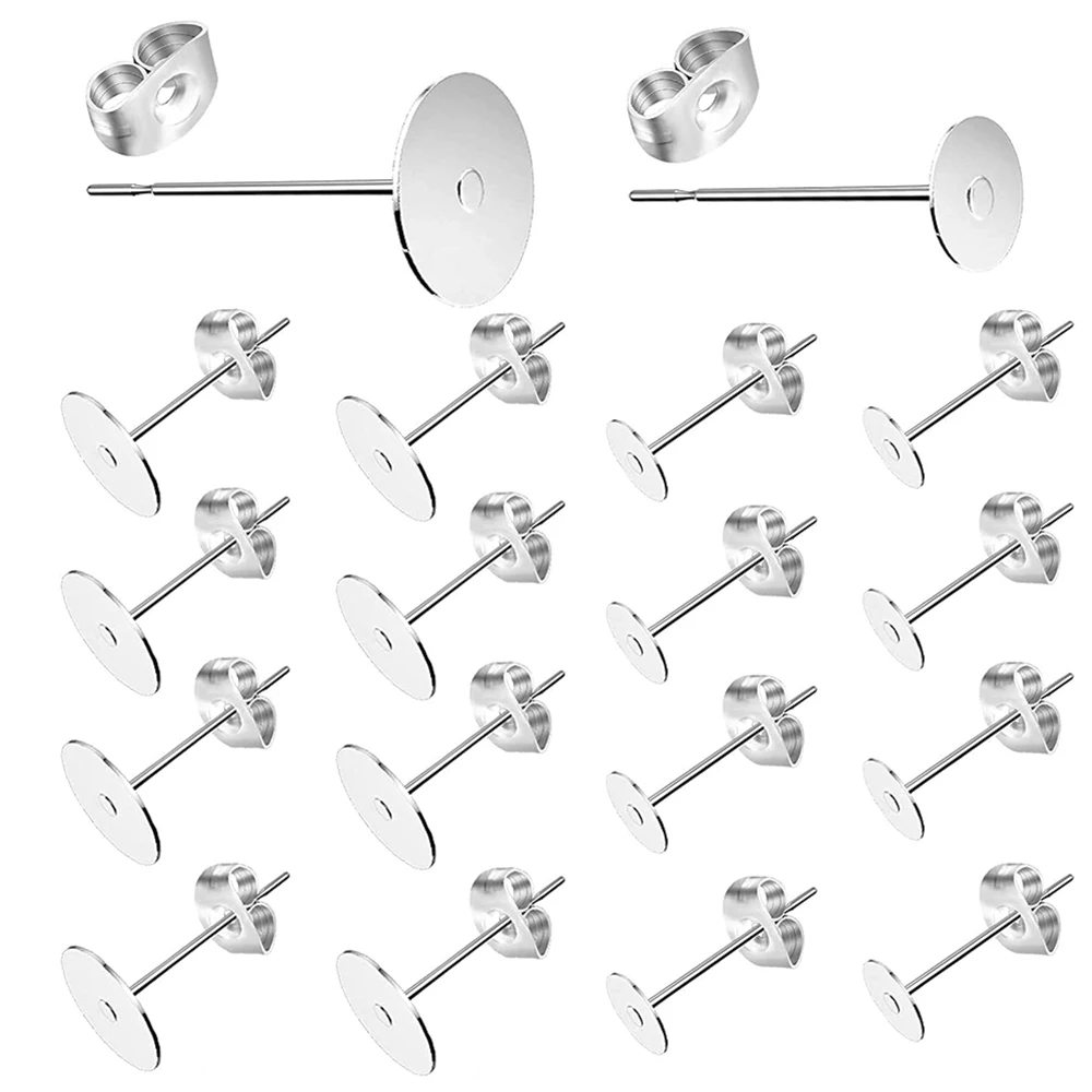 100pcs 2 Color Stainless Steel Earring Studs Blank Post Base Pins With Plug Findings Ear Back For DIY Jewelry Making Wholesale