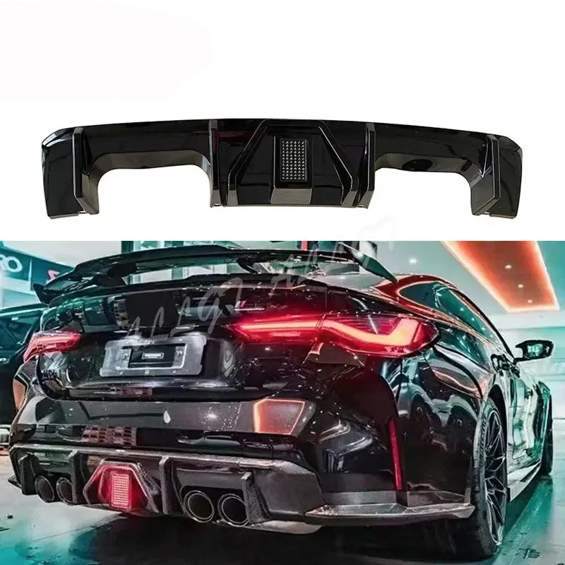 Rear Bumper Diffuser LED Rear Lip Tail Lip Spoiler With Brake Light For BMW BMW M3 M4 G80 G82 2021+