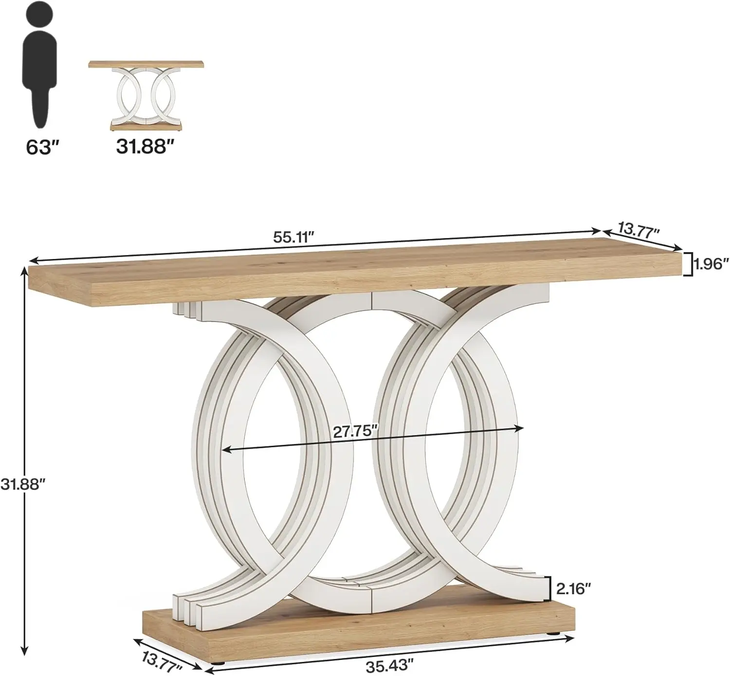 Tribesigns 55 in Console Table with Geometric Base, Modern Hallway Table, Wooden Entryway Table, Foyer Sofa Table, Unique Long A