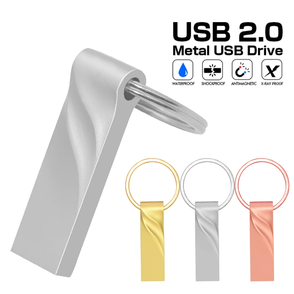 100PCS/lot Waterproof Usb flash drive pen drive 4GB 8GB 16GB 32GB 64GB  Metal pendrive Memory Stick Drives u disk with key chain