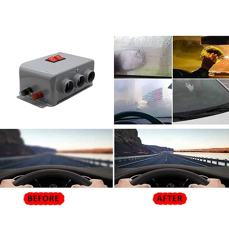 800W Winter Car Heater Cooling Heating Fan 12V/24V Three-hole Car Defrosting Fog and Snow Electric Heater for RVs Trucks Boat