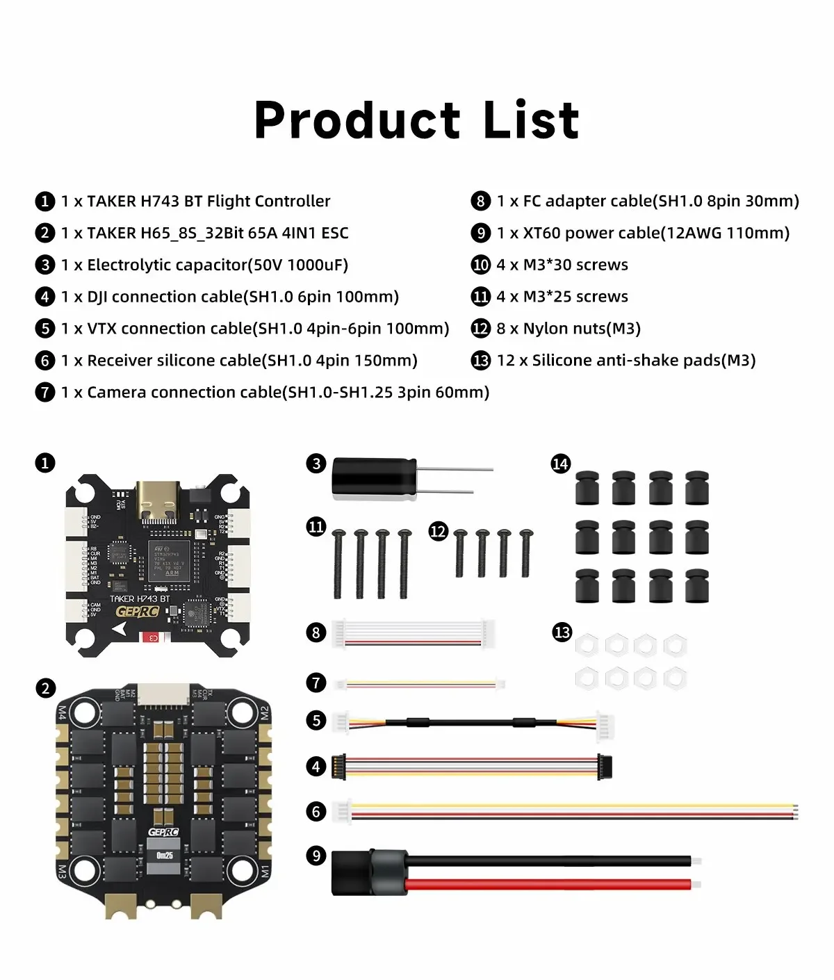 SmCpGEPRC TAKER H743 BT 32Bit 65A Stack 32Bit 65A 4IN1 ESC Dual Gyro Data Analyze Record Flight Barometer For Racing Drone MOZ7