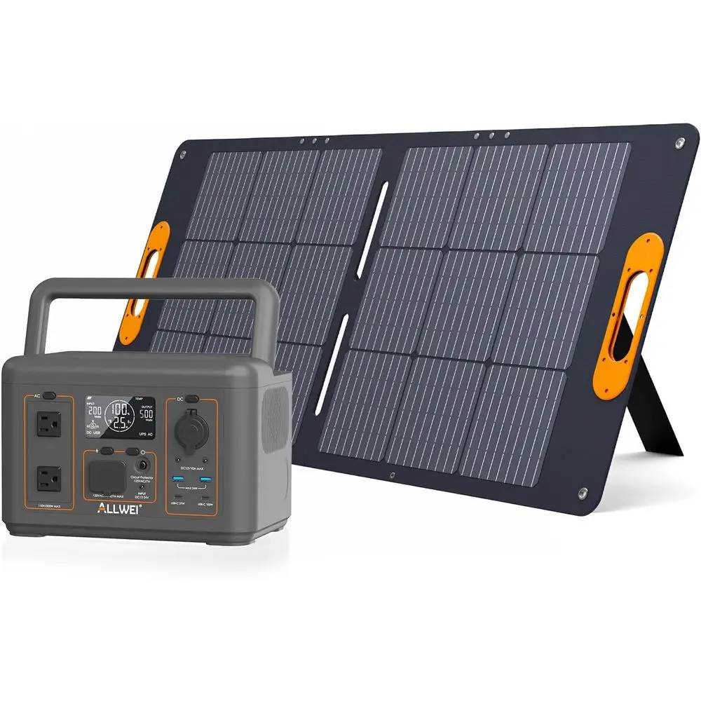 

500W r Generator with 100W r Panel, 512Wh LiePO4 Portable Power Station with AC Outlets(1000W Surge), Battery Generator or RVs O