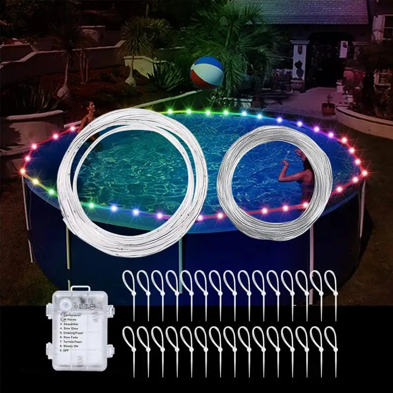 Outdoor Poolside Rope Lights 12 Colors Changing With Remote LED Rope Lights Batteried Waterproof Strip Lights pool accessories