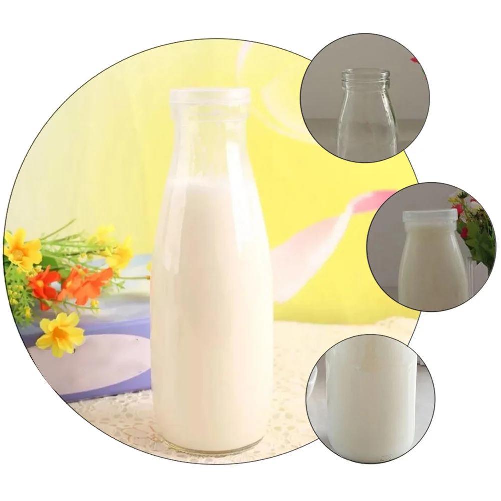 

4Pcs Glass Milk Bottles 500ml Clear Beverage Containers Lids Perfect for Yogurt Juice Drinks Glass Milk Bottles