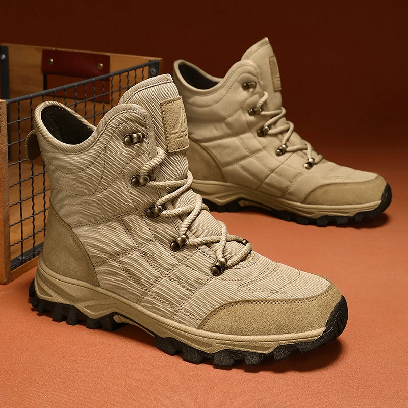 

Winter Men's Snow Boots Men's Brown Plush Combat Outdoor Hiking Motorcycle Boots Anti Slip Warm Waterproof Cloth Ankle Boots