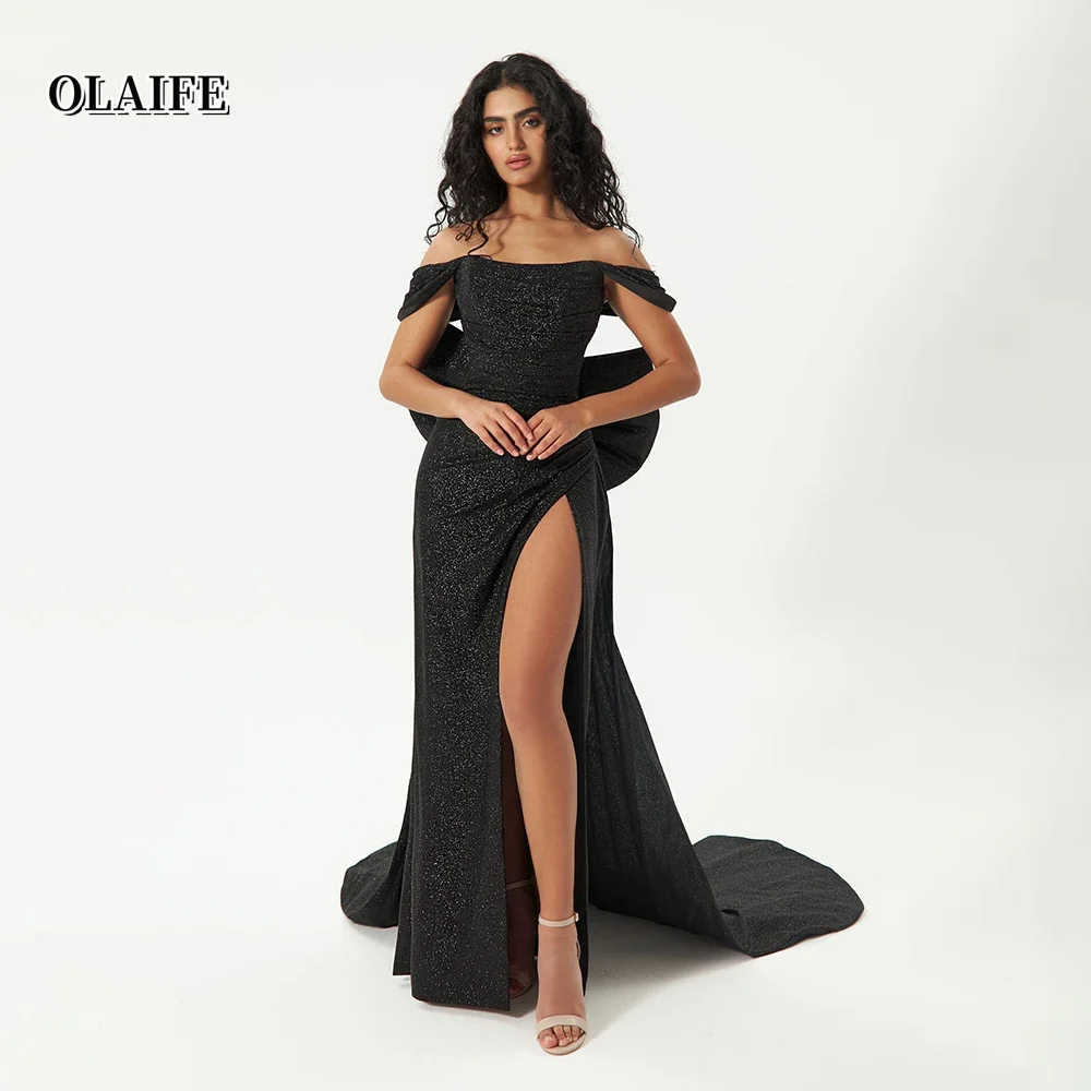 فساتين سهرة بحورية البحر لامعة قبالة الكتف فساتين الحفلات بفيونكة قابلة للانفصال فساتين رسمية من Vestidos De Fiesta Fساتين السهرة #1