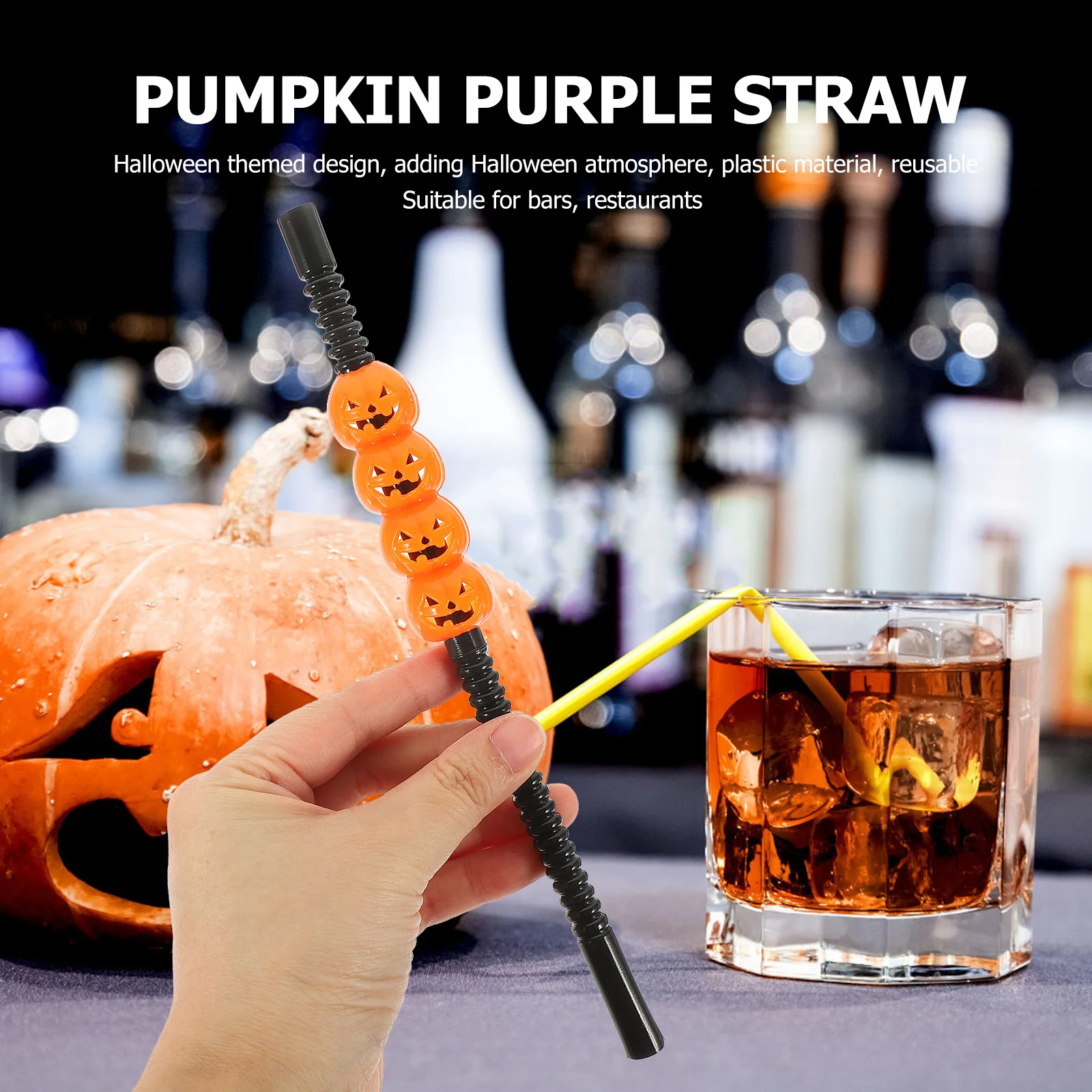 

5Pcs Halloween Pumpkin Straws Plastic Drinking Straws for Bars Restaurants Halloween Party Favors and Decorations