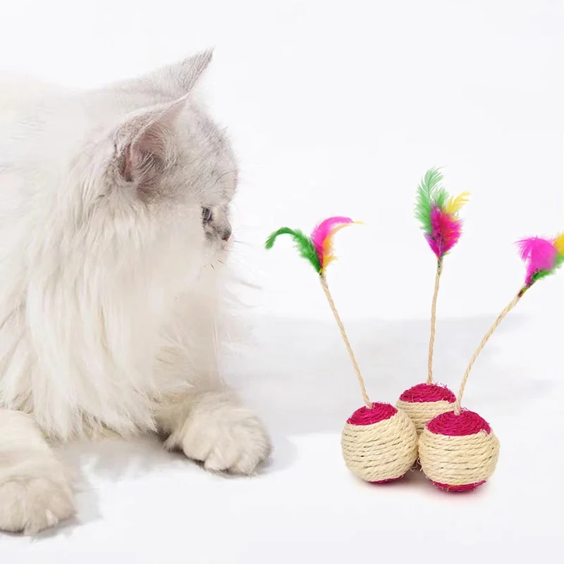 Sisal Scratching Ball Feather Cat Toy Interactive Training Supplies For Kittens Indoor Cats Anti Boredom Pet Accessories - view 2
