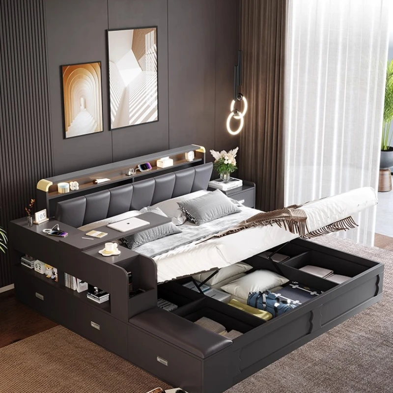 

Storage bed Multifunctional Master bedroom Double Side cabinet Tatami bed Storage Air pressure high box