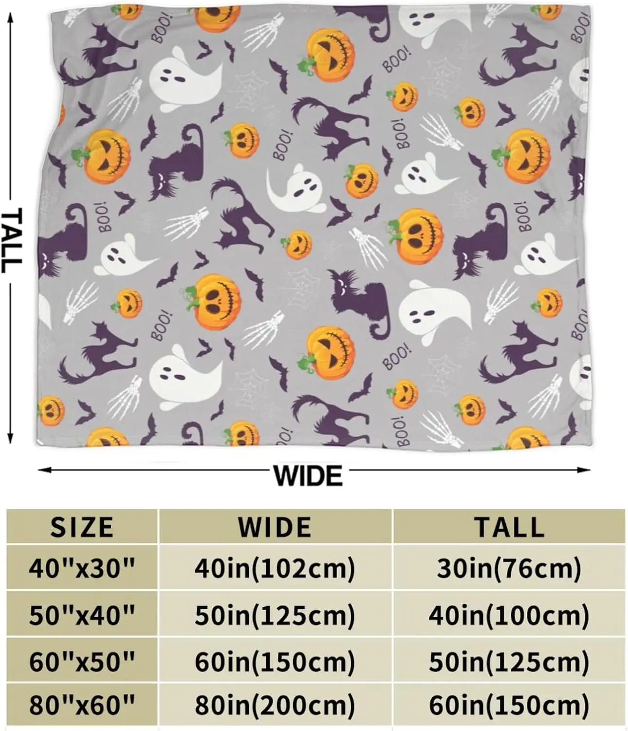 Halloween Blanket Pumpkin Cat Bat Ghost Throw Blanket Cozy Fleece Flannel Plush Bedding For Boys Girls Men Women Kids For Couch view 3