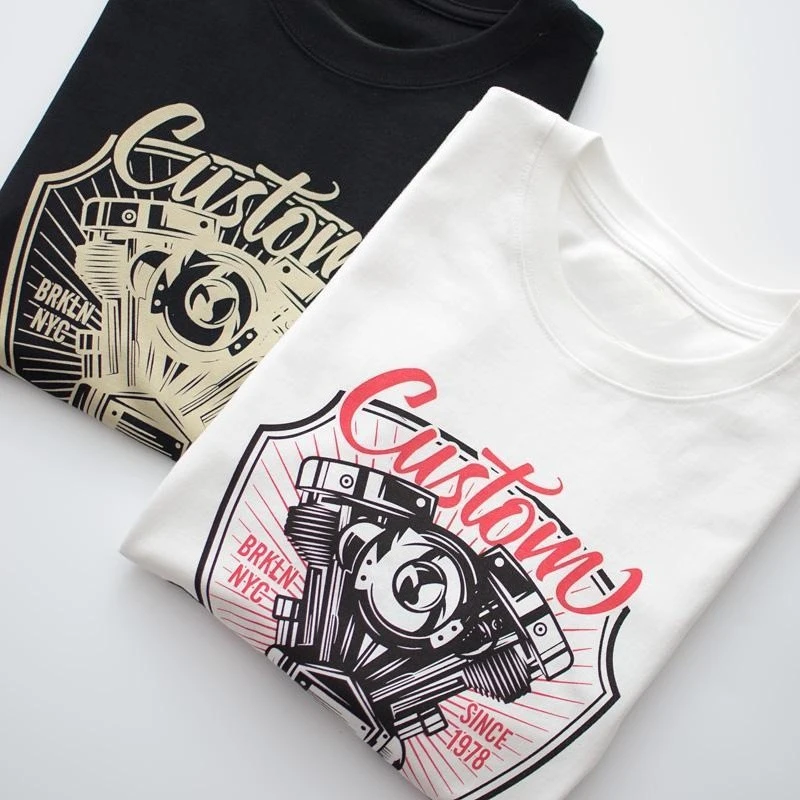 

Мужская тяжелая футболка в американском стиле ретро Ami Kaji, высококачественная хлопковая футболка с круглым вырезом и принтом локомотива, футболка с короткими рукавами, мужская футболка