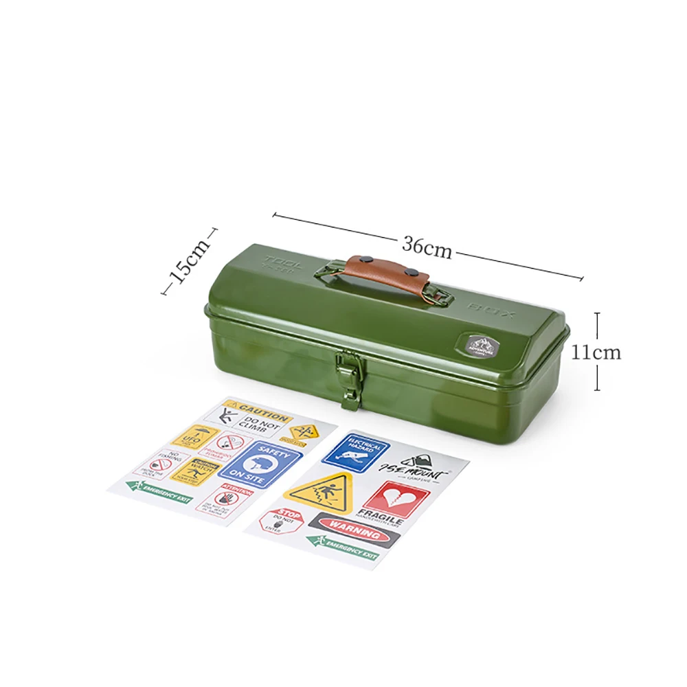 Outdoor Camping Werkzeugkasten mit Aufklebern Kleinigkeiten Aufbewahrungsbox Camping tragbare tragbare Metall Aufbewahrungsbox