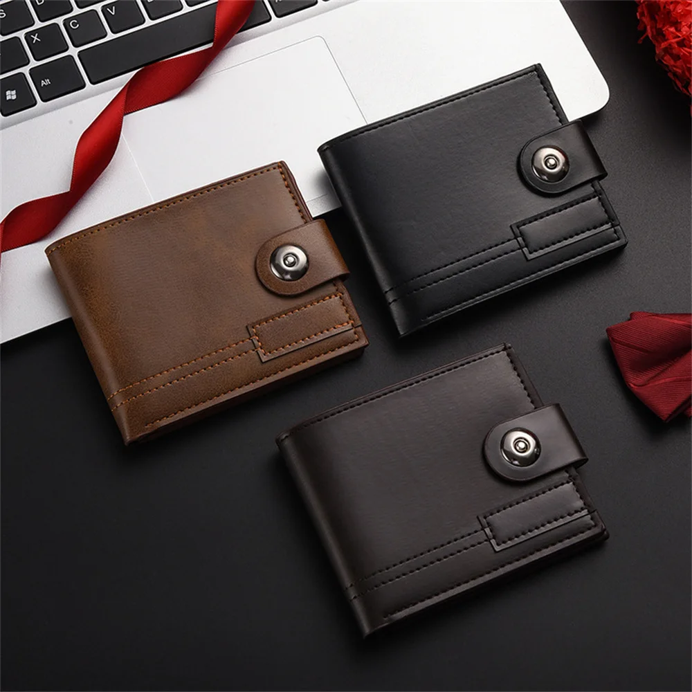 Short Snap Wallet Elegant Solid Color Soft 2-Fold Wallet Minimalist Men'S Wallet for Formal