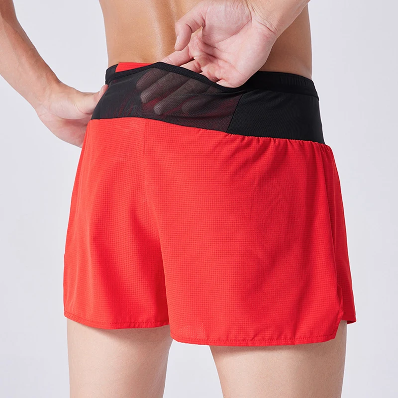 (S-4XL) Heren Dames Tieners Dubbellaags Sneldrogend Marathon Running Sportshorts met ritsvak Ongebaande fitnesstrainingsshorts