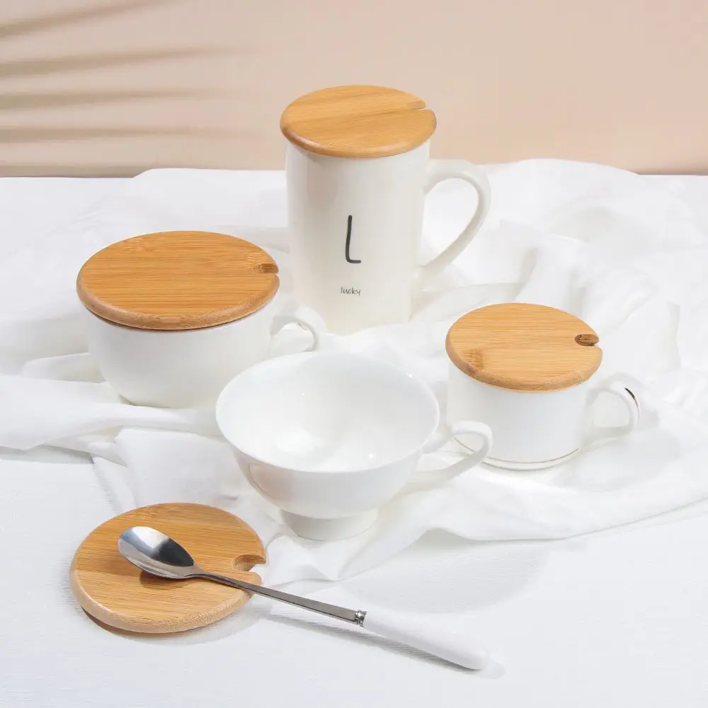 Various Sizes Wood Lid With Spoon Hole Wooden Lids Mason Jar Cap Can Mug Cover Seasoning Bottle Kitchen Organization