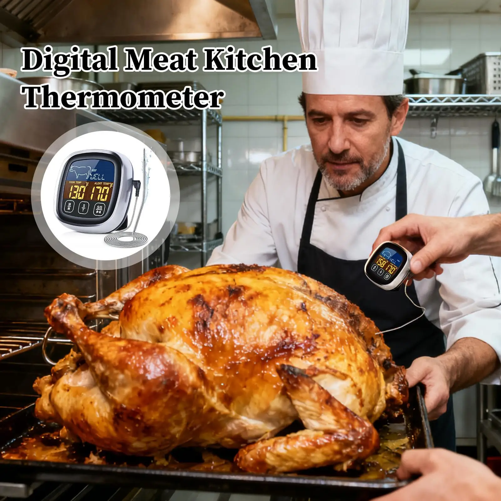 

Цифровой измеритель температуры мяса, измерительный гаджет, водонепроницаемый кухонный датчик температуры для приготовления мяса, еды, гриля, духовки, стейка