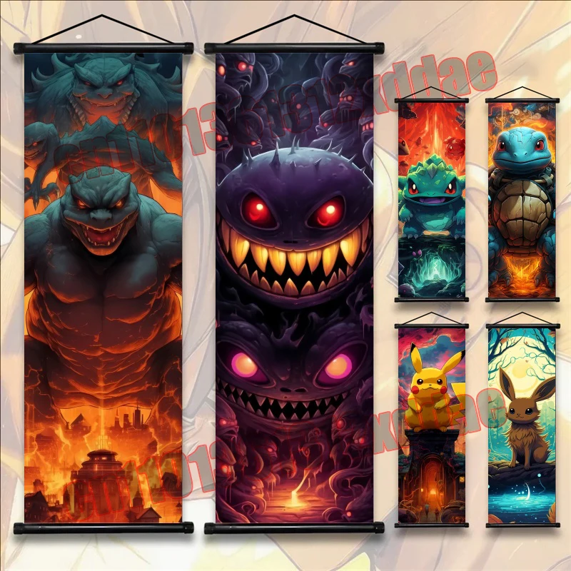 

Аниме постер с покемонами, Иви, Сквиртл, Пикачу, принт, белый холст, ретро-сукрутки, картина, подарок, настенное художественное украшение, живопись