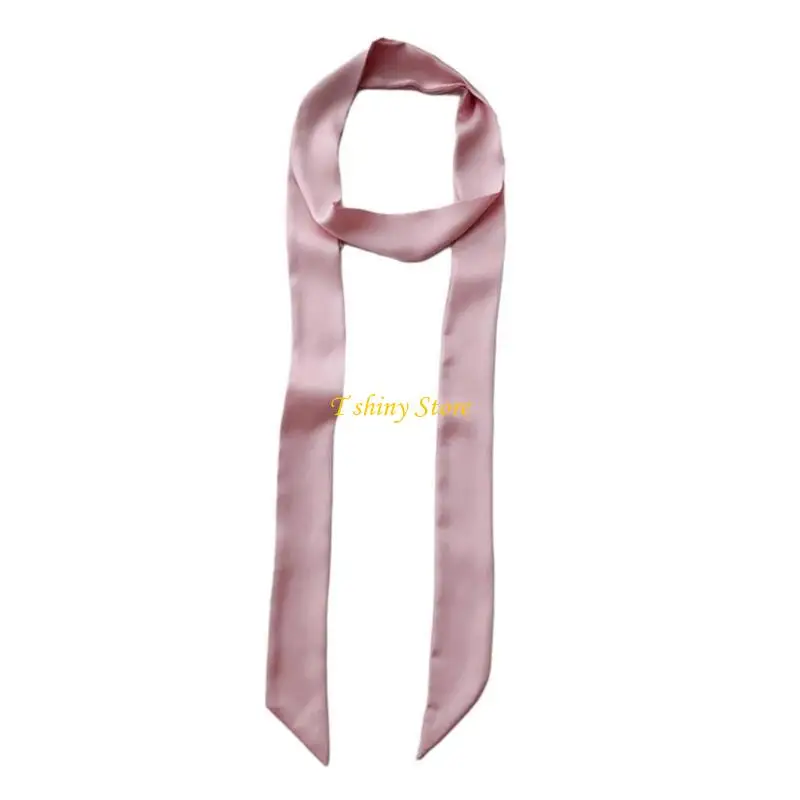 

N58F Women Skinny Scarf Thin Belt Tie Scarf Bag Handle Wrap Silk Feeling Choker Elegant Scarf Decoration