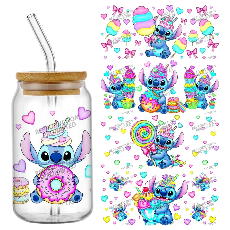 Amour collations dessin animé point UV DTF transfert autocollants dessin animé tasse enveloppes pour 16OZ lunettes peut auto-adhésif fin personnalisé décalcomanie