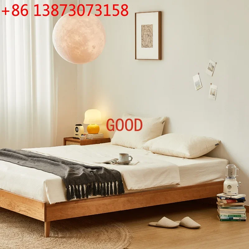Solid Wood Bed Nordic 1.5 M Master Bedroom Cherrywood Tatami Minimalist